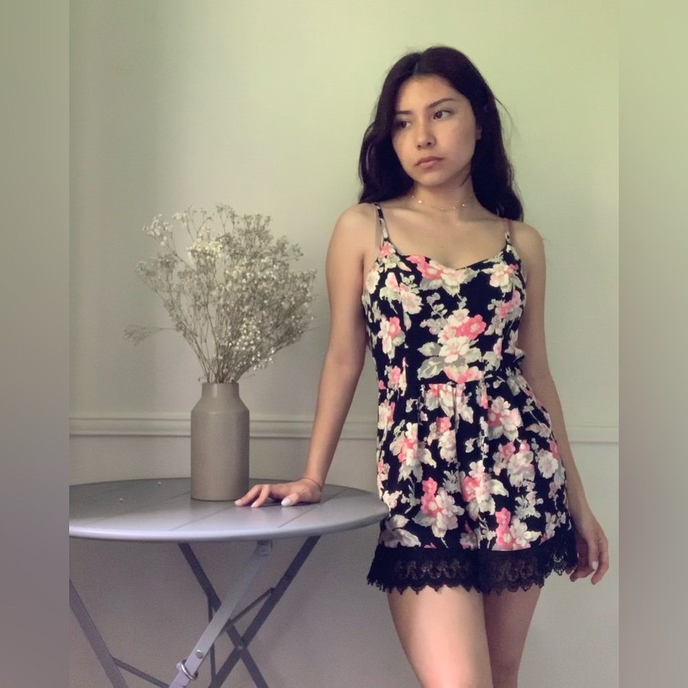Black floral romper with pockets